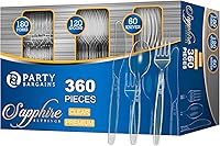 Party Bargains Sapphire Clear Disposable Cutlery Set, 360 Pieces: 180 Forks, 120 Spoons, 60 Knives - Heavy-Duty Party Flatware