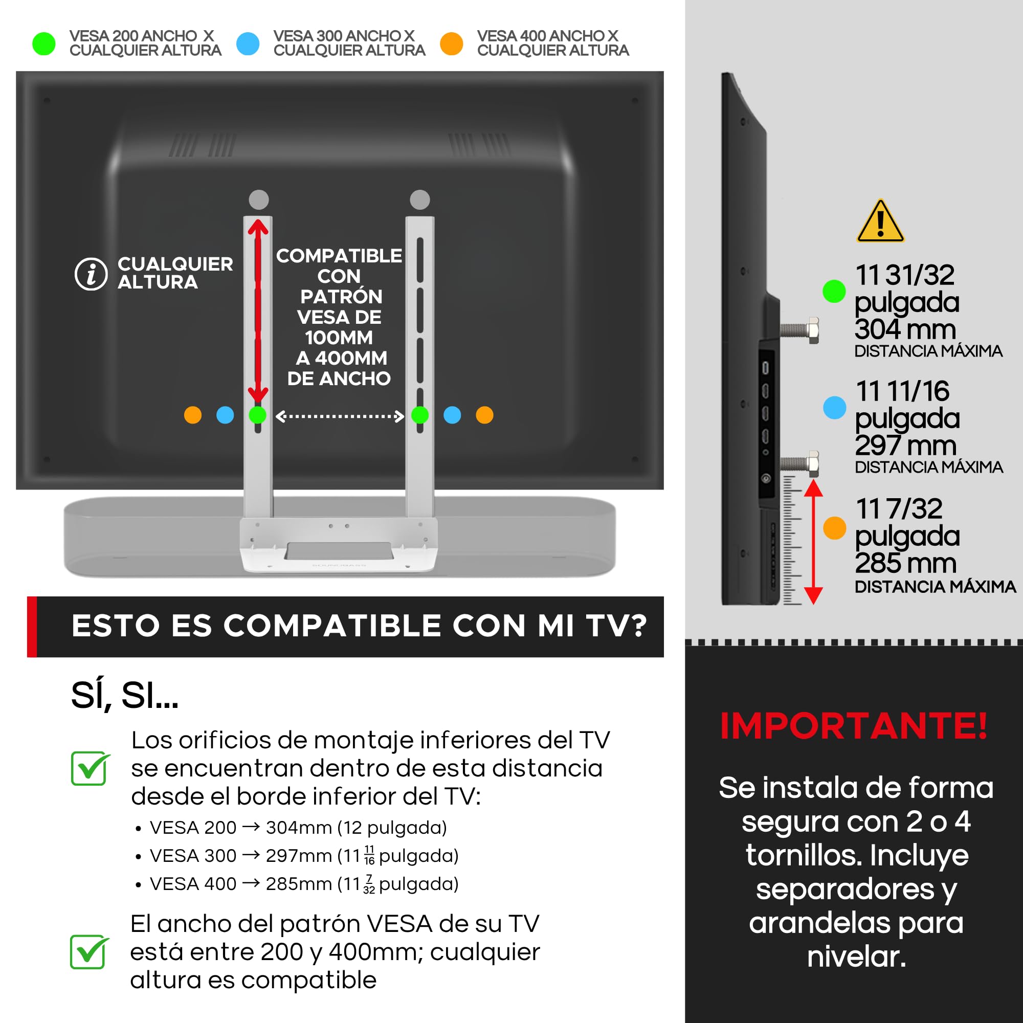 Sound bass Beam Soporte TV para Barra de Sonido, Debajo del TV, Blanco