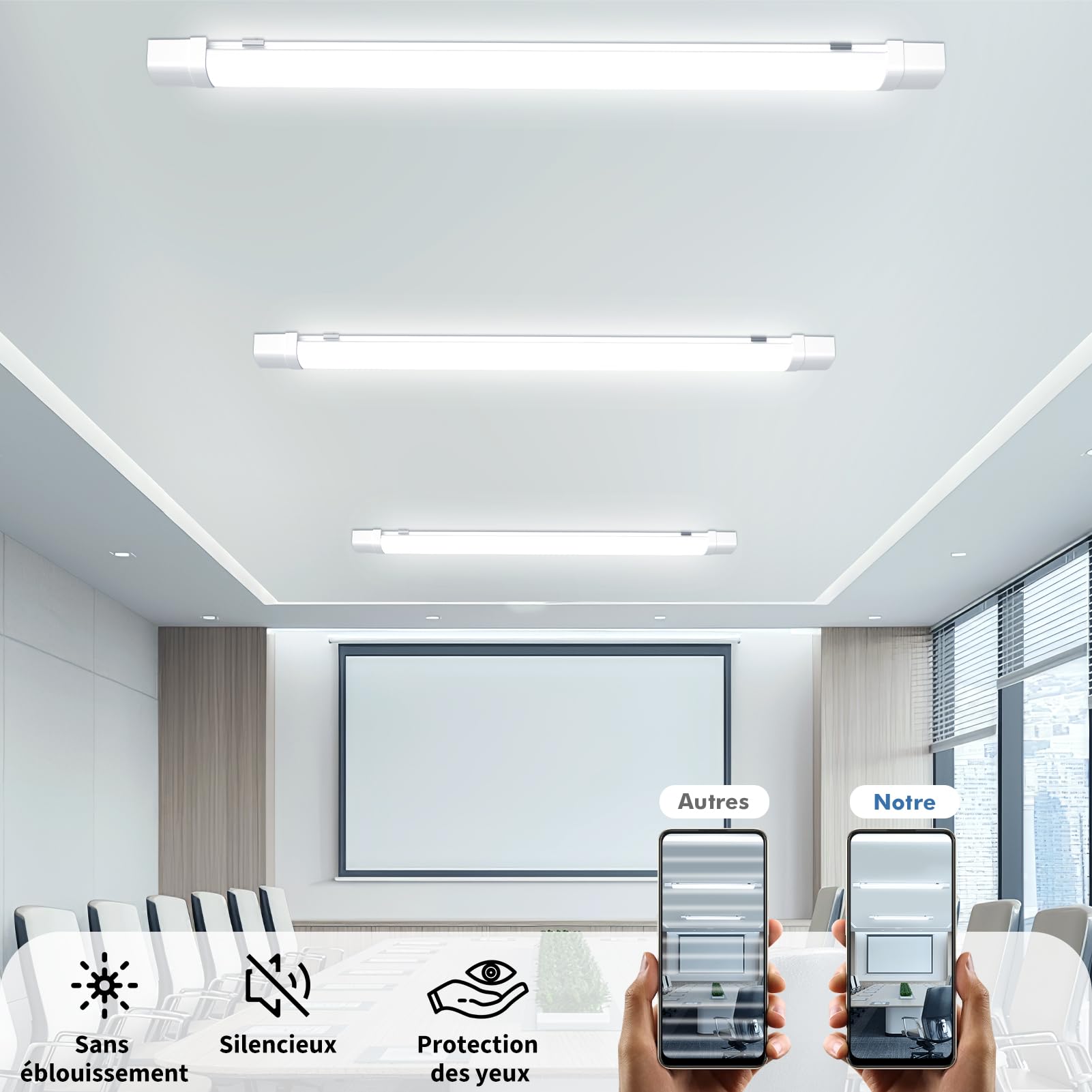 2 Pièces Neon LED 120cm, Tube LED 40W 4000LM Blanc Froid 6500K Connectable, Bandes LED avec Couvercle Transparent, IP65 Étanche Plafonnier pour Bureau, Atelier, Garage, Cave