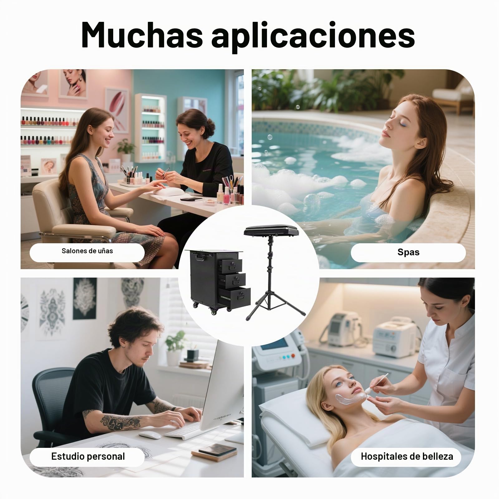 Maletín de cosméticos con soporte para reposabrazos, maletín de tatuaje con 3 cajones, cerradura de combinación y banco de trabajo, maletín de maquillaje profesional, mesa de tatuaje, soporte de