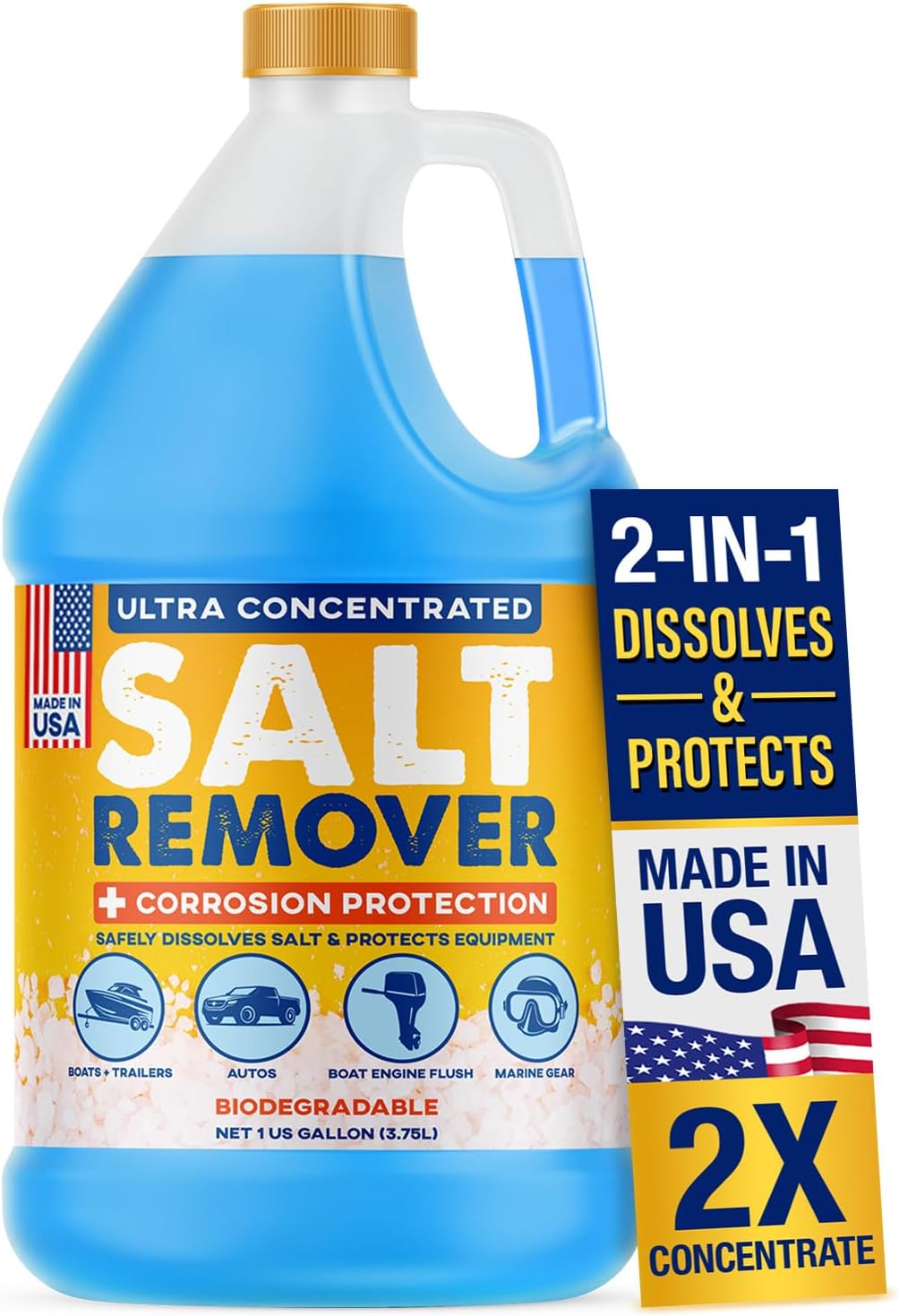 [1 Gallon] Concentrated Salt Remover + Corrosion Protection - Made In Usa, Cleaner Ideal For Boats, Cars, Marine Engine & Outboard Motor Flush, Washes Away From Boat, Vehicles, Trailers