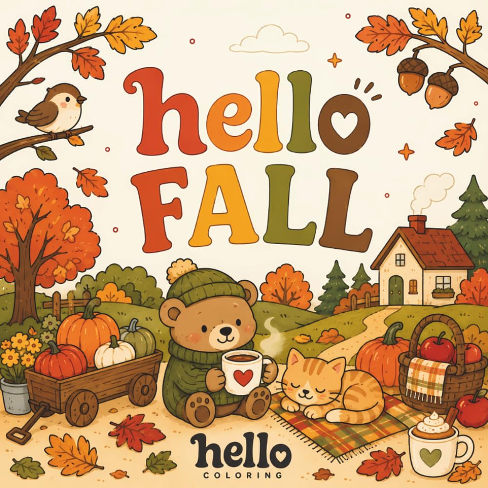 Hello Coloring Book: Fall Edition: Cute and Cozy Autumn Designs Featuring Woodland Animals, Pumpkins, Harvest Scenes, Cozy Cottages, Bold and Easy ... (HELLO COLORING Books: Seasons & Holidays)