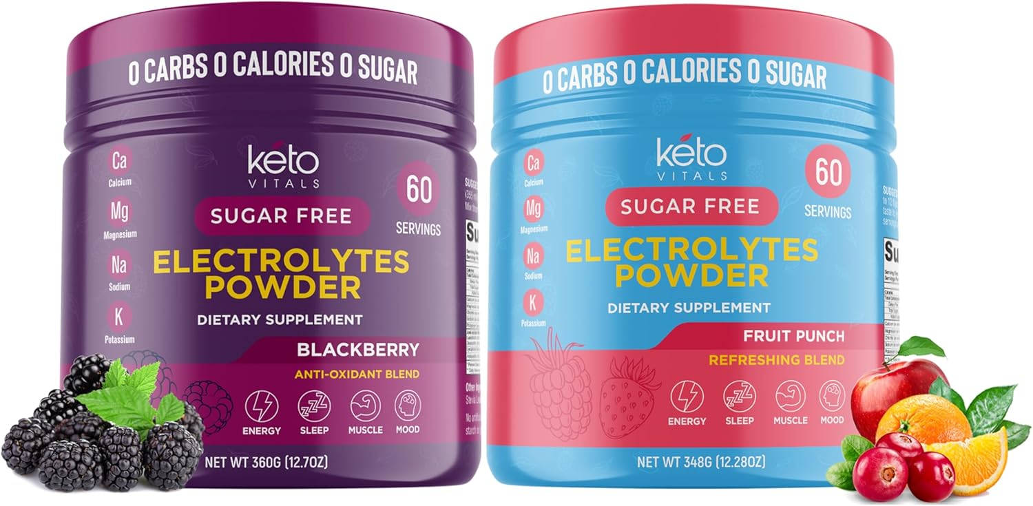 Keto Vitals BlackBerry Bundle with Fruit Punch - 2 Pack Bundle Keto Electrolytes Powder - Keto-Friendly Electrolytes with Potassium, Magnesium, Sodium, Calcium - BlackBerry & Fruit Punch