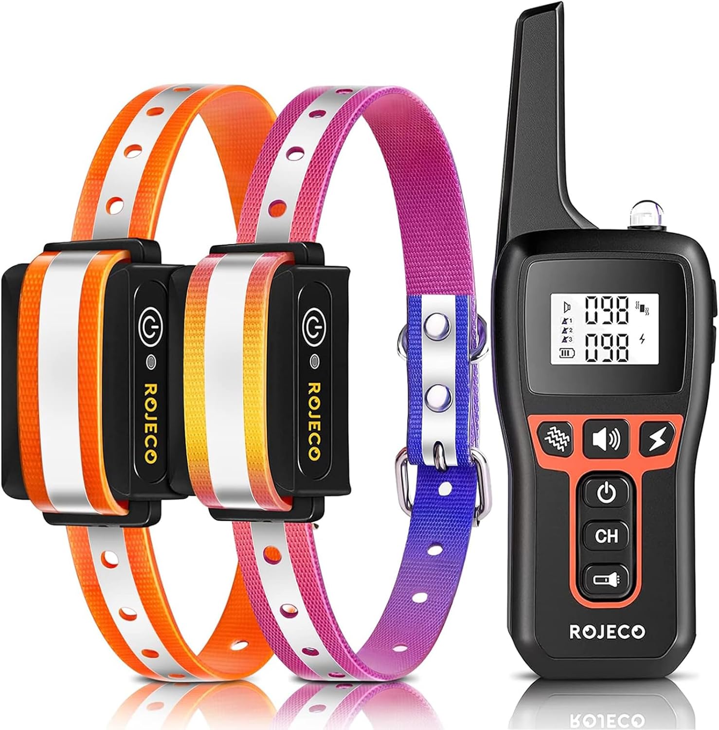 ROJECO Dog Shock Collar for 2 Dogs with 3300FT Remote,IPX7 Waterproof Rechargeable Shock Collar for Large Medium Small 2 Dogs for 4 to 120 lbs,3 Safe Training Modes with Beep,Vibration and Shock
