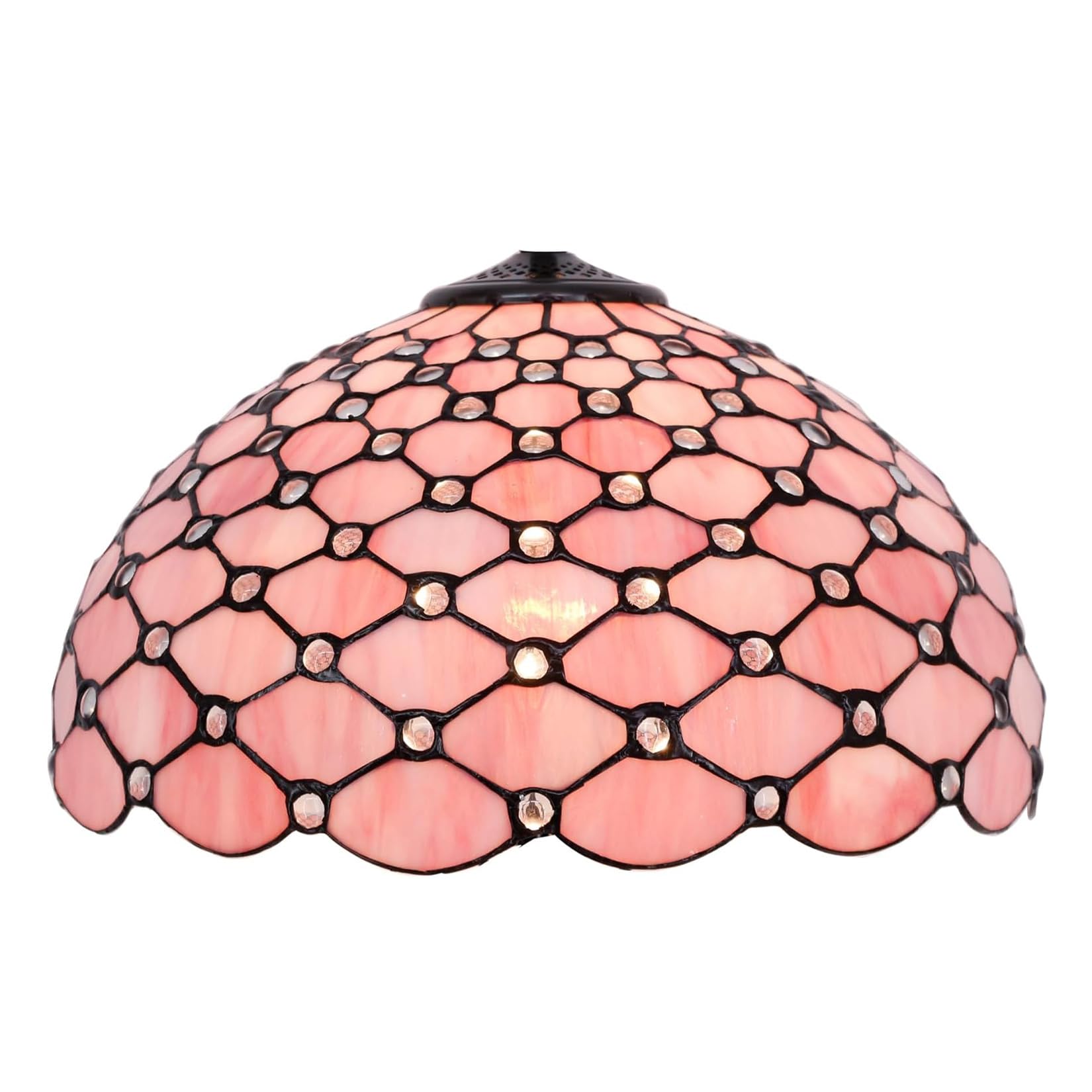 SaryEdge Tiffany Lamp Shade Replacement 12X7 Inch Stained Glass Lampshades Crystal Pear Bead Lantern Shade Only with Cap for Table lamp Pendant Light Ceiling Fixture,Green，Pink，Pink