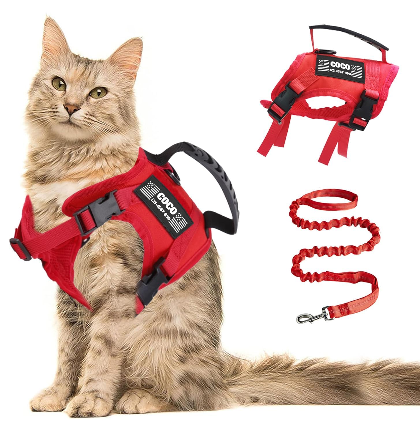 CHRYMPETIC Tactical Cat Harness Escape Proof for Walking with Personalized Patches - Adjustable Harness for 8-20lbs Cat Escape Proof - Soft Vest for