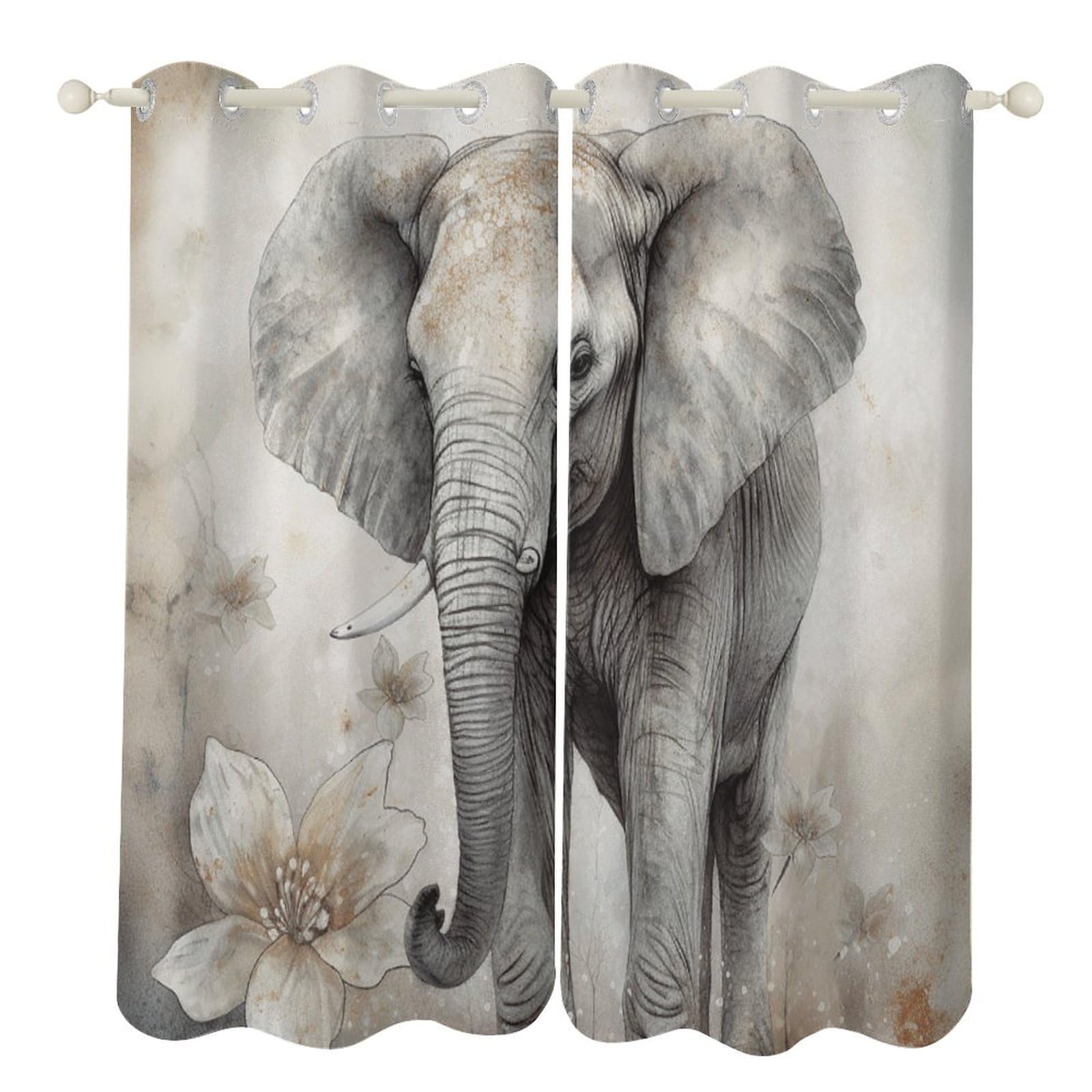 Rideaux isolants éléphant 132x182 cm pour salon et salle de bain