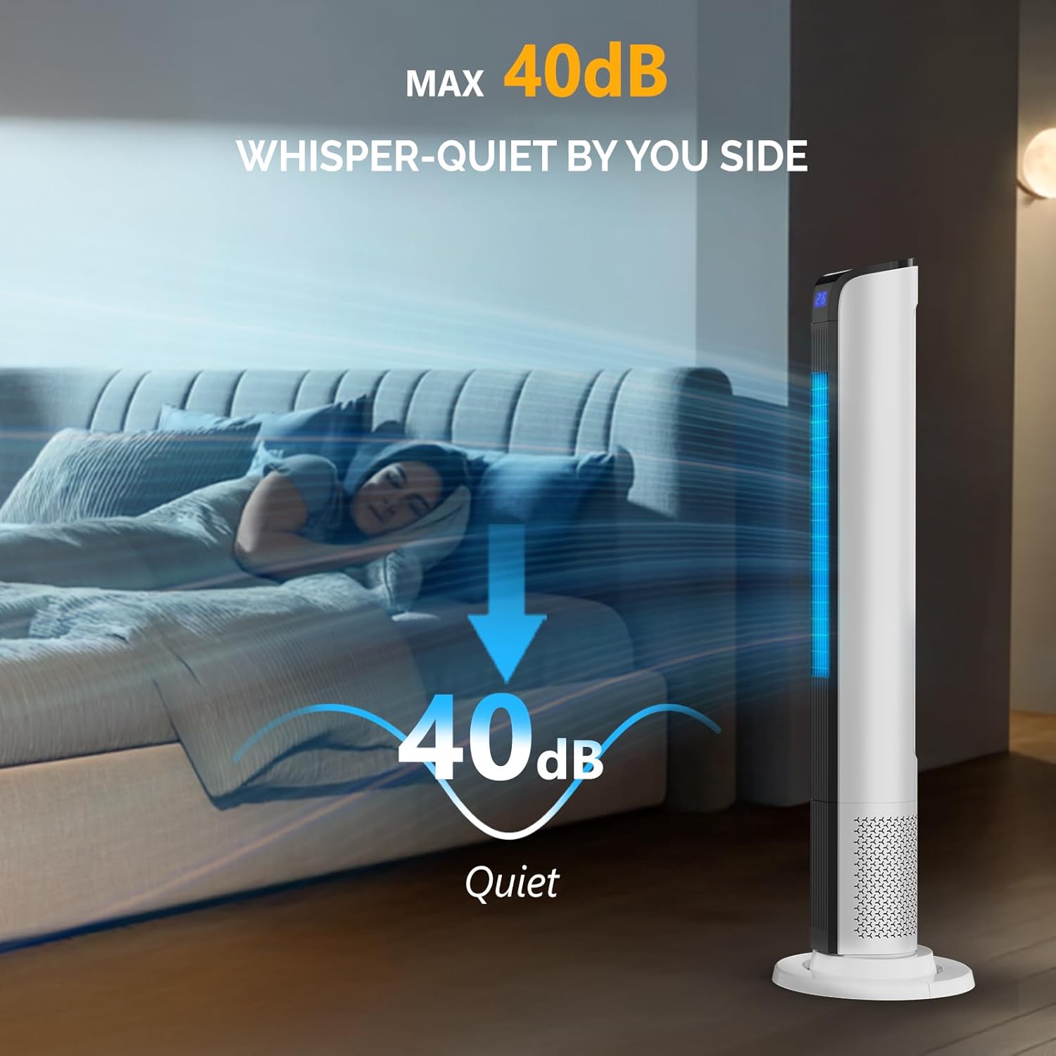 ROVSUN 42in Tower Fan with Remote & APP Control, Smart Bladeless Floor Fan with 3 Modes 3 Speeds, Digital Display and Oscillating, 12H Timer, Standing Fan for Home, Office, Bedroom