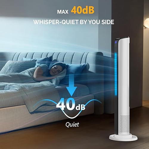 Miniatura 6 de ROVSUN Ventilador de torre de 42 pulgadas con control remoto y aplicación, ventilador de piso inteligente sin aspas con 3 modos, 3 velocidades,