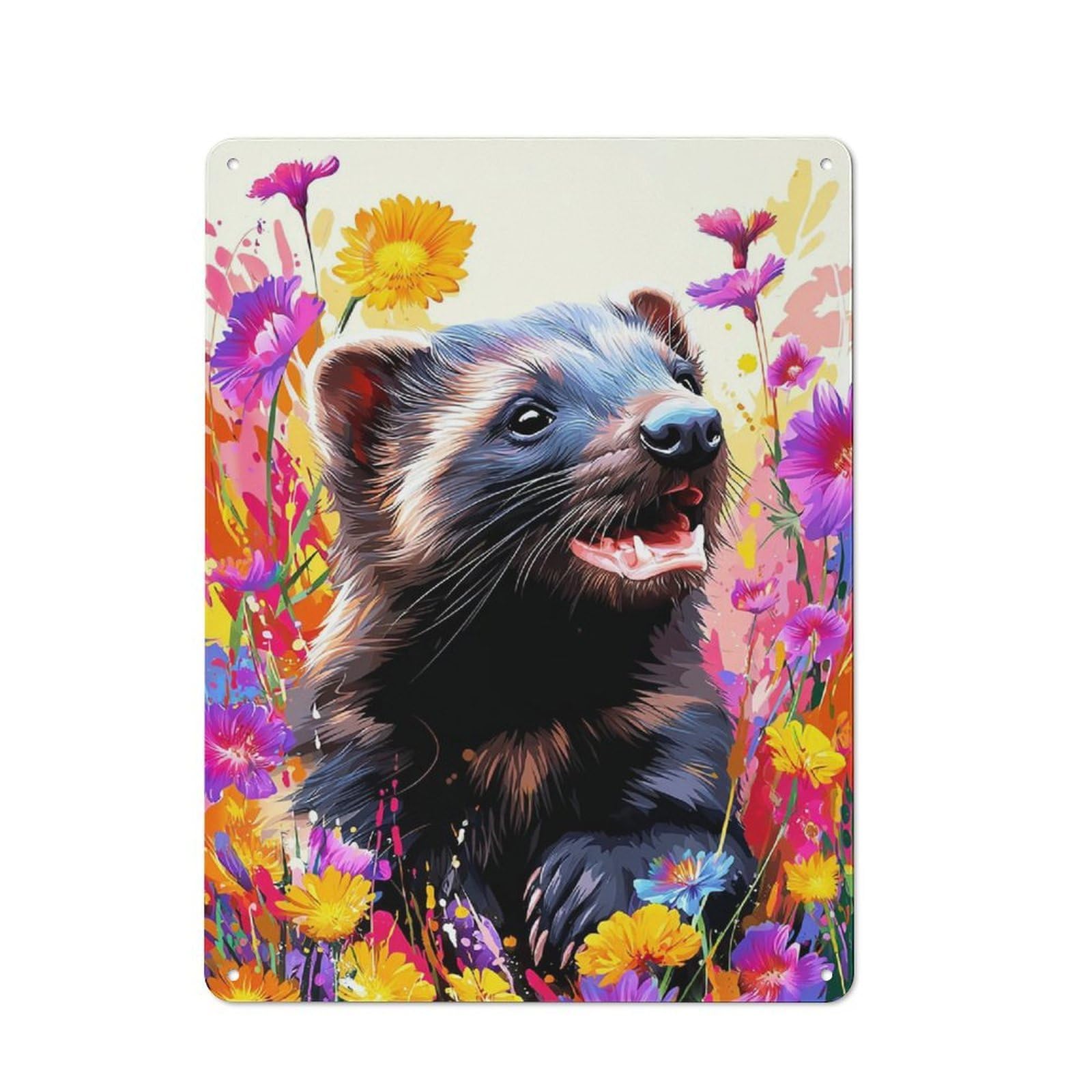 Junmoney Floral Ferret Fantasy 40X30cm Retro Tin Sign With For Living Room Or Hallway, A Decorative Metal Sign For Living Rooms And Hallways