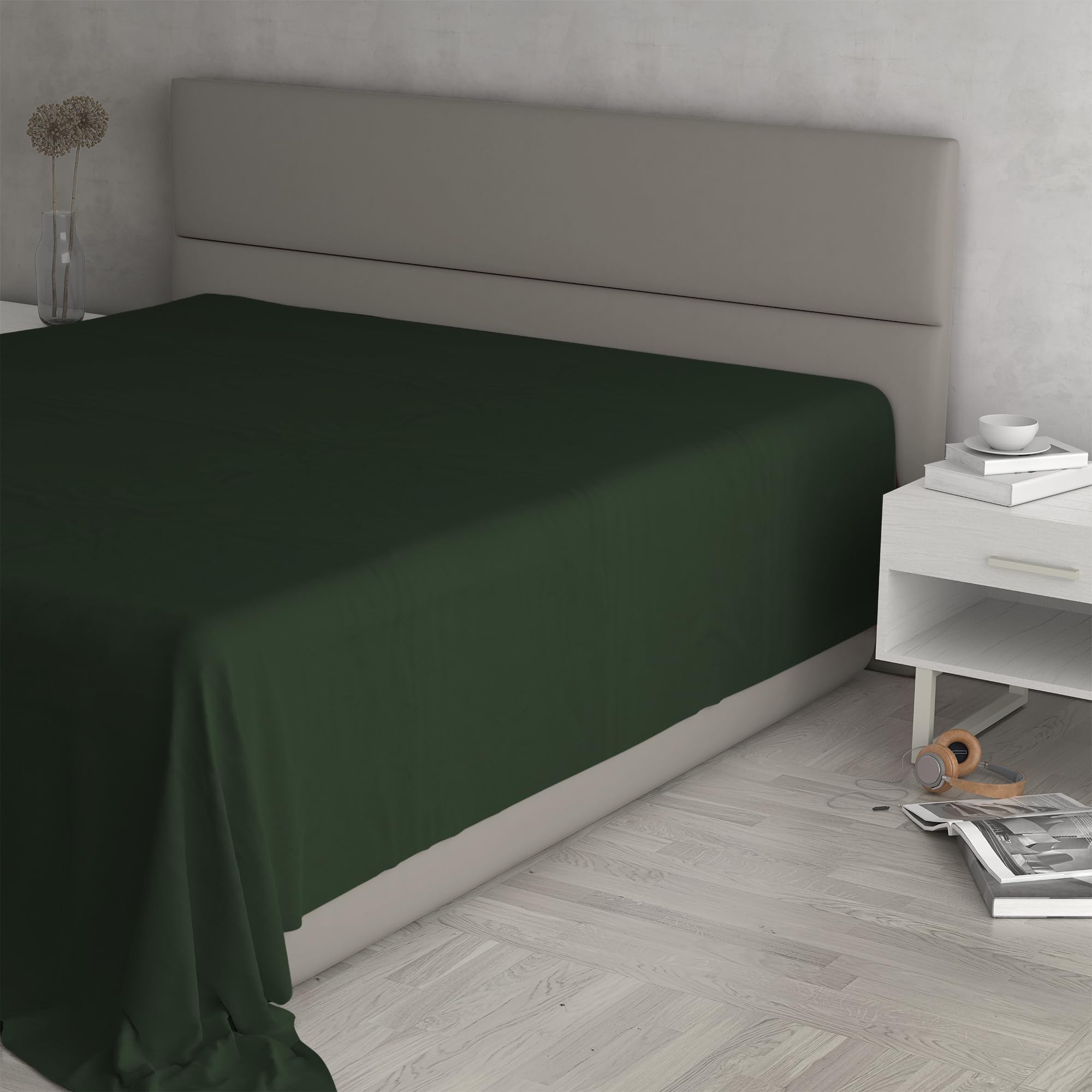 MAX COLOR Top Sheet, 100% Cotton, Plain, Olive Green, Maxi Double 270 x 300 cm
