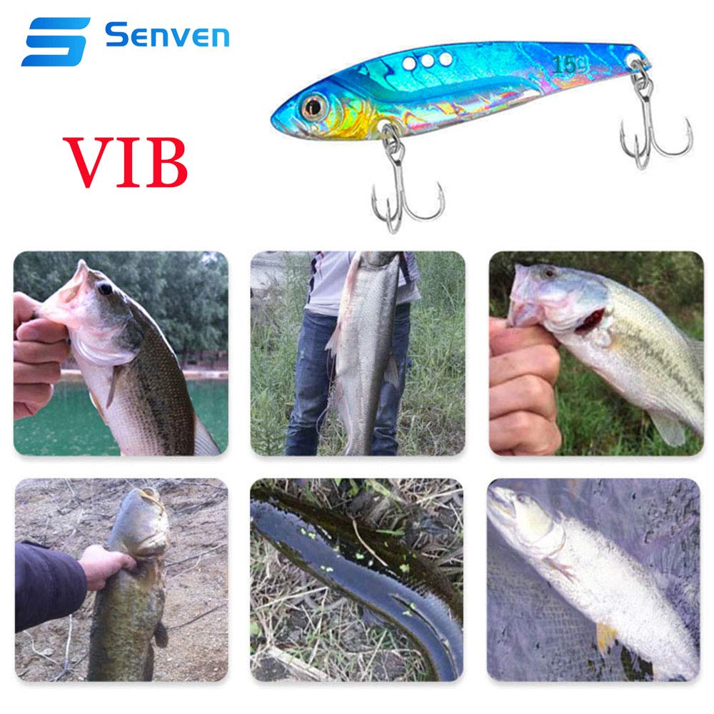 Kit di 5 Esche VIB a Manovella - Esche di Metallo Con Lama Rotante, Spinner e Occhi 3D per Pesca - Vibration Lama