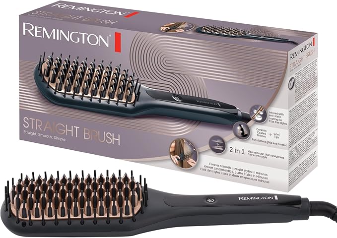 Remington Cepillo Alisador Straight Brush, Cerámica Avanzada Anti-estática, 3 Temperaturas hasta 230°C, Cabezal para Facilitar el Alisado, Interruptor Encendido/Apagado, Neceser, CB7400 oferta Amazon