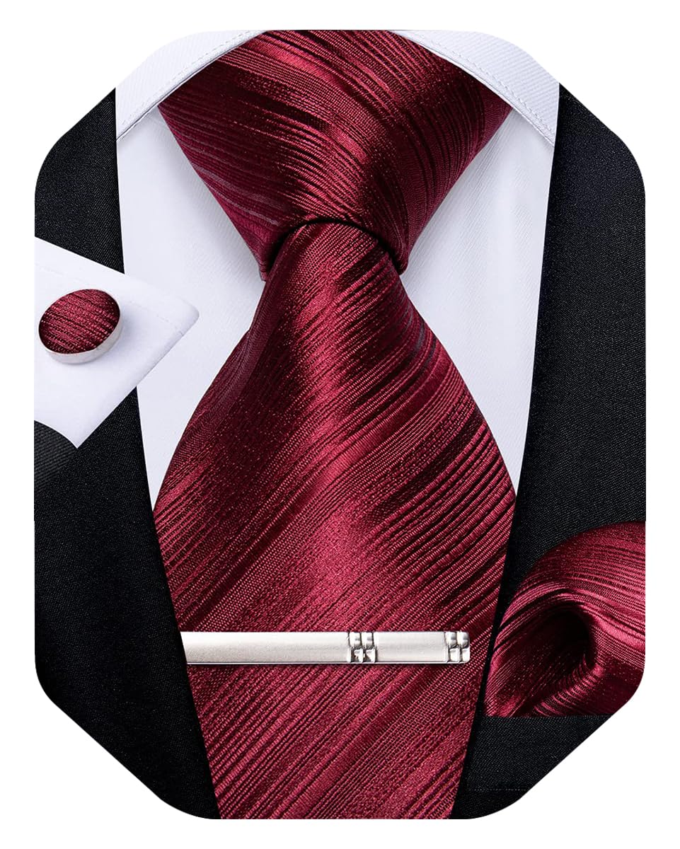 DiBanGu Mens Silk Necktie Solid Color Tie and Pocket Square Cufflink Tie Clip Set Woven Plain Ties for Men Wedding Party