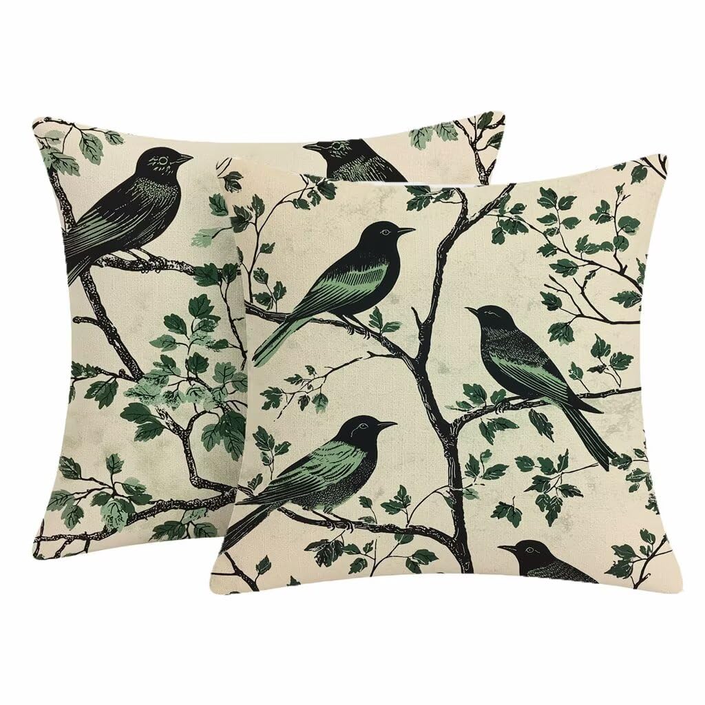 Funda de cojines pájaro impermeable beige 50x50cm con cremallera oculta decorativa