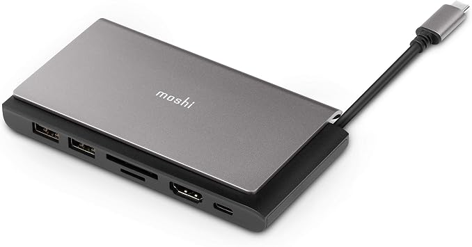 Moshi Symbus Mini 7-in-1 USB C Hub Adapter, HDMI with 4KHDR, 70W Power Delivery, USB-C/2 USB-A 5Gbps Data, microSD/SD Card Reader, Gigabit Ethernet for MacBook, iPad Pro, Chromebook, Surface and More