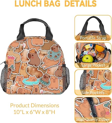 Miniatura 3 de Capybara - Lonchera para niños, pequeñas bolsas de almuerzo aisladas, bonita lonchera reutilizable para mujeres, bolsas de almuerzo congelables