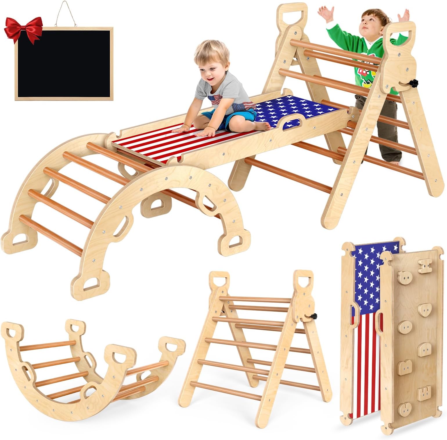 Pikler Gym Baby Climbing 8in1 Montessori Toy for Toddlers 1-3, Safe Durable Montessori Toy for Toddlers, Improves Balance, Coordination & Motor Skills, Indoor/Outdoor Play, Supports 2-3 Kids