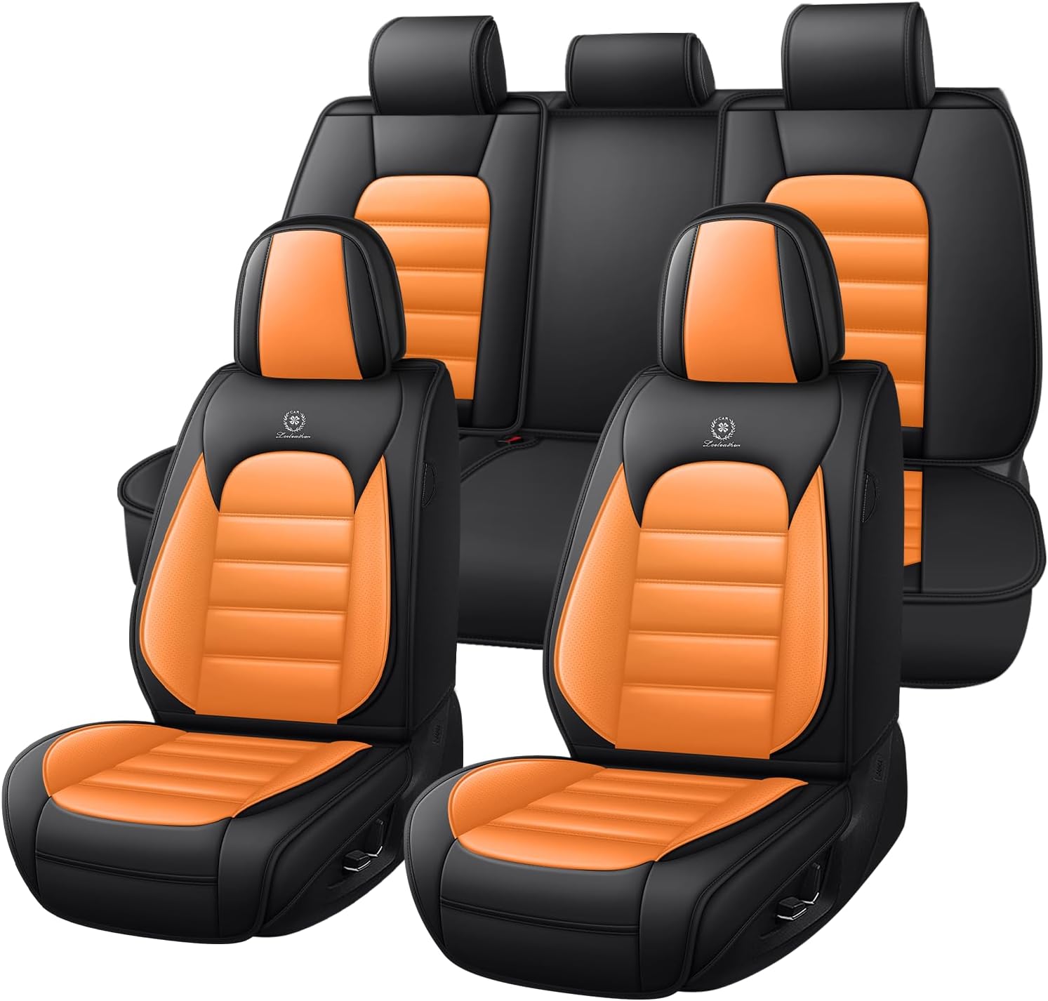 Truck Seat Covers for RAM 2500 2010-2026, Waterproof Nappa Leather Full Coverage Car Seat Cover, Muscle Sport Style Auto Interior Covers （Full Set Black&Orange）