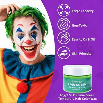 Halloween Joker Clown Makeup Kit,Red White Blue Black Face Body Paint+Lime Green Temporary Hair Dye+Setting Powder+4 pcs sponge,Face Painting for Clown Skull Cosplay Costume SFX Makeup Set