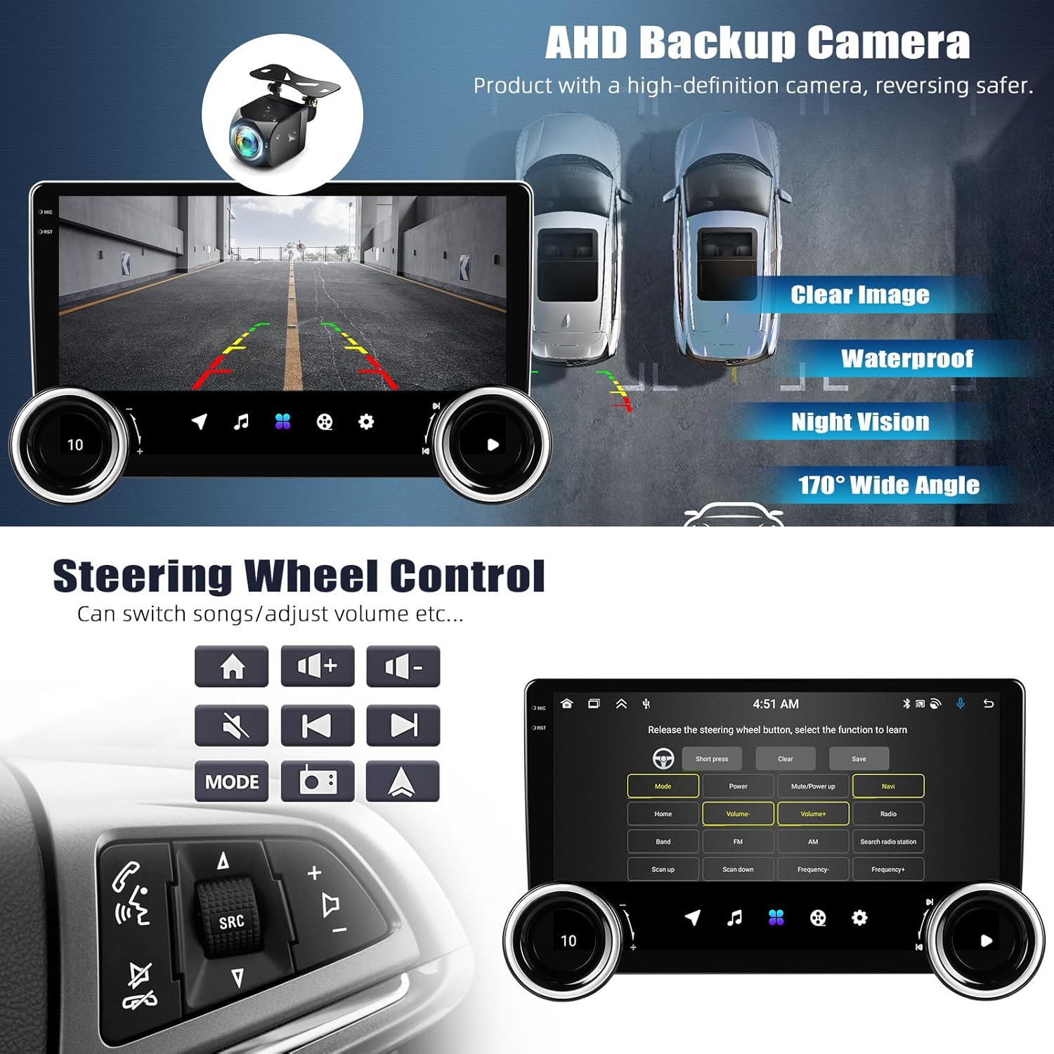 [4+64GB] Android 13 Double Din Car Stereo with Wireless Carplay&Android Auto,10.1 Inch Car Radio Support Mirror Link WiFi GPS Navigation Bluetooth FM/RDS EQ/HiFi/DSP/SWC/Type-C+AHD Backup Camera