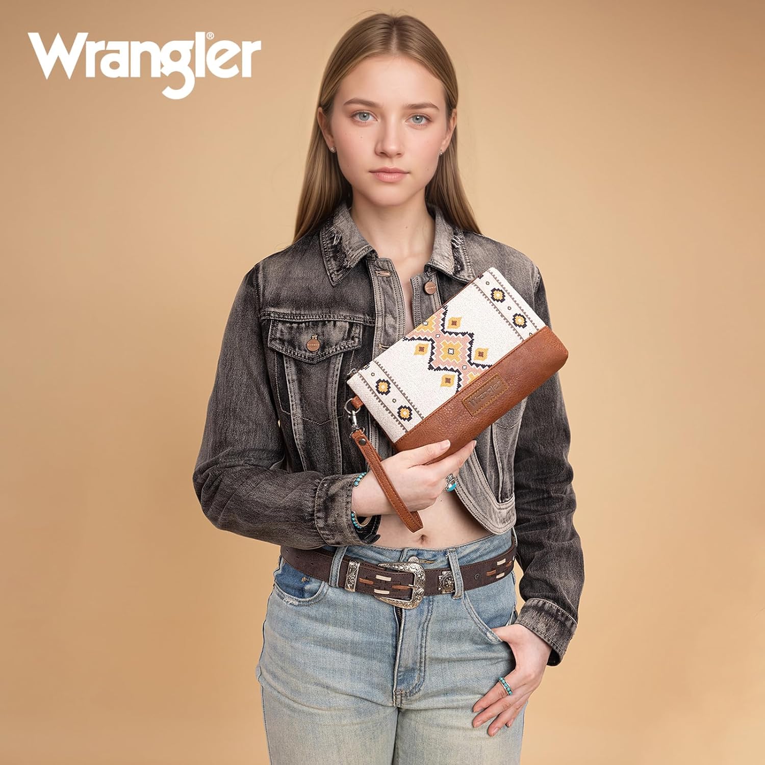 Wrangler Wristlet Wallet for Women Large Boho Clutch Purse Western Wallet Handbags for Travel,Gift - Image 2