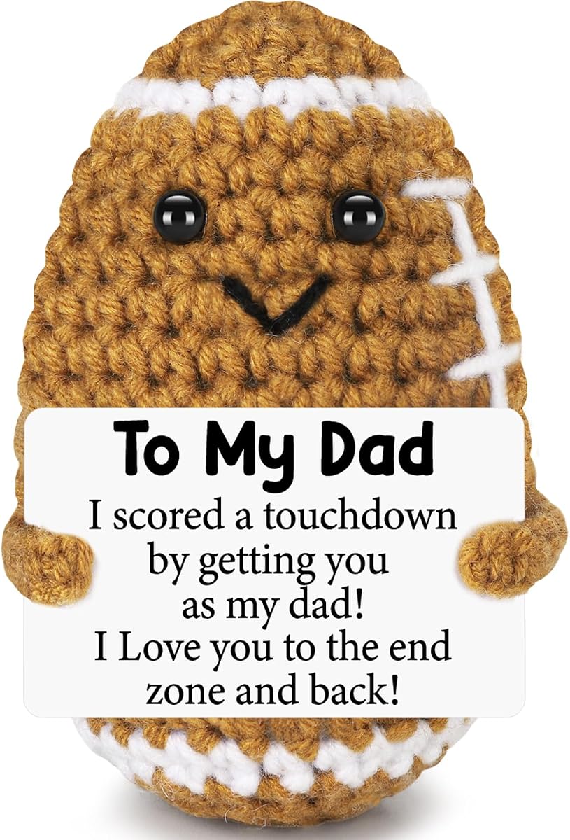 Dad Gifts from Daughter Son Wife, Positive Handmade Crochet Dad Christmas Birthday Gifts, Funny Cute Small Gift for Dads, I Love You Girl Papa Gift Ideas, Unique Football Doll for Father Daddy Stepdad