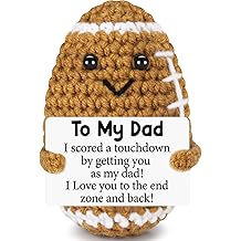 Dad Gifts from Daughter Son Wife, Positive Handmade Crochet Dad Valentines Birthday Gift, Funny Cute Small Gifts for Dads, I Love You Papa Valentines Day Gift Idea, Unique Football Doll for Step-Dads