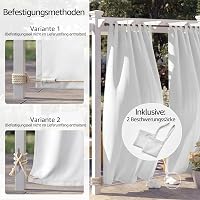 TOPICK set 2 perdele exterioare impermeabile cu bride, alb, 132 x 275 cm, pentru pergolă, potrivite și pentru interior, terasă, balcon, protecție pentru intimitate 5