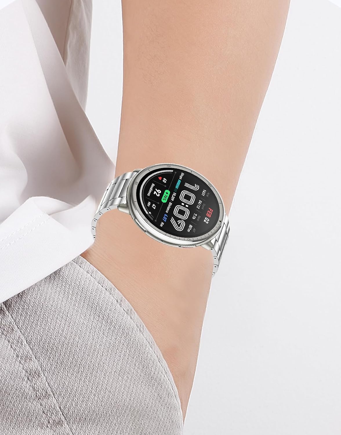 Titanium Watch Band Compatible for Amazfit Active 3 Premium/Active 2 Square/Active 2, Quick Release Beads Link Watch Strap for Active 3 Premium, Tool-Free Adjustable Length