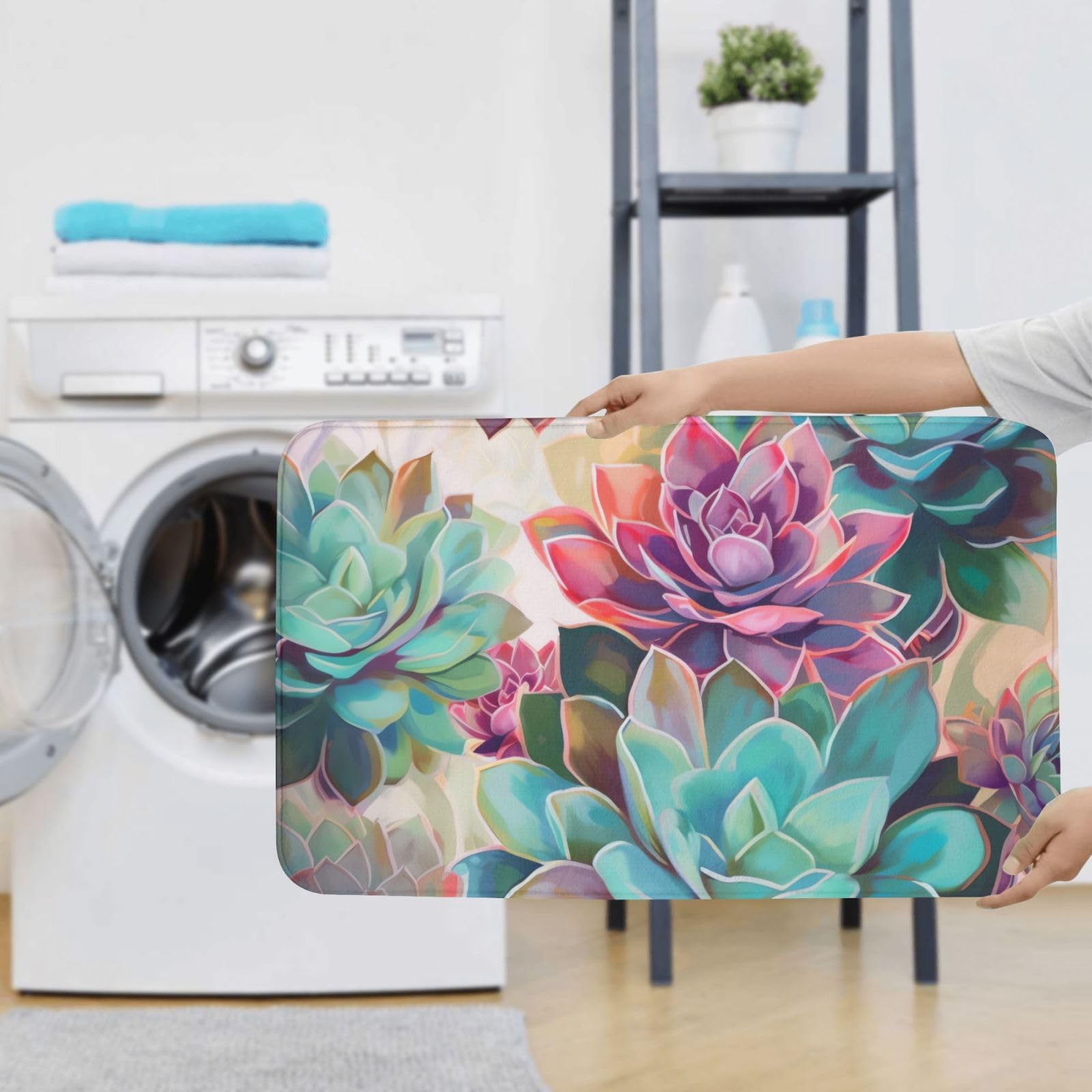 OUSIKA Tappetino da bagno colorato con stampa succulenta 3 pezzi inclusi tappetino contorno tappetini assorbenti bagno copertura WC per bagno