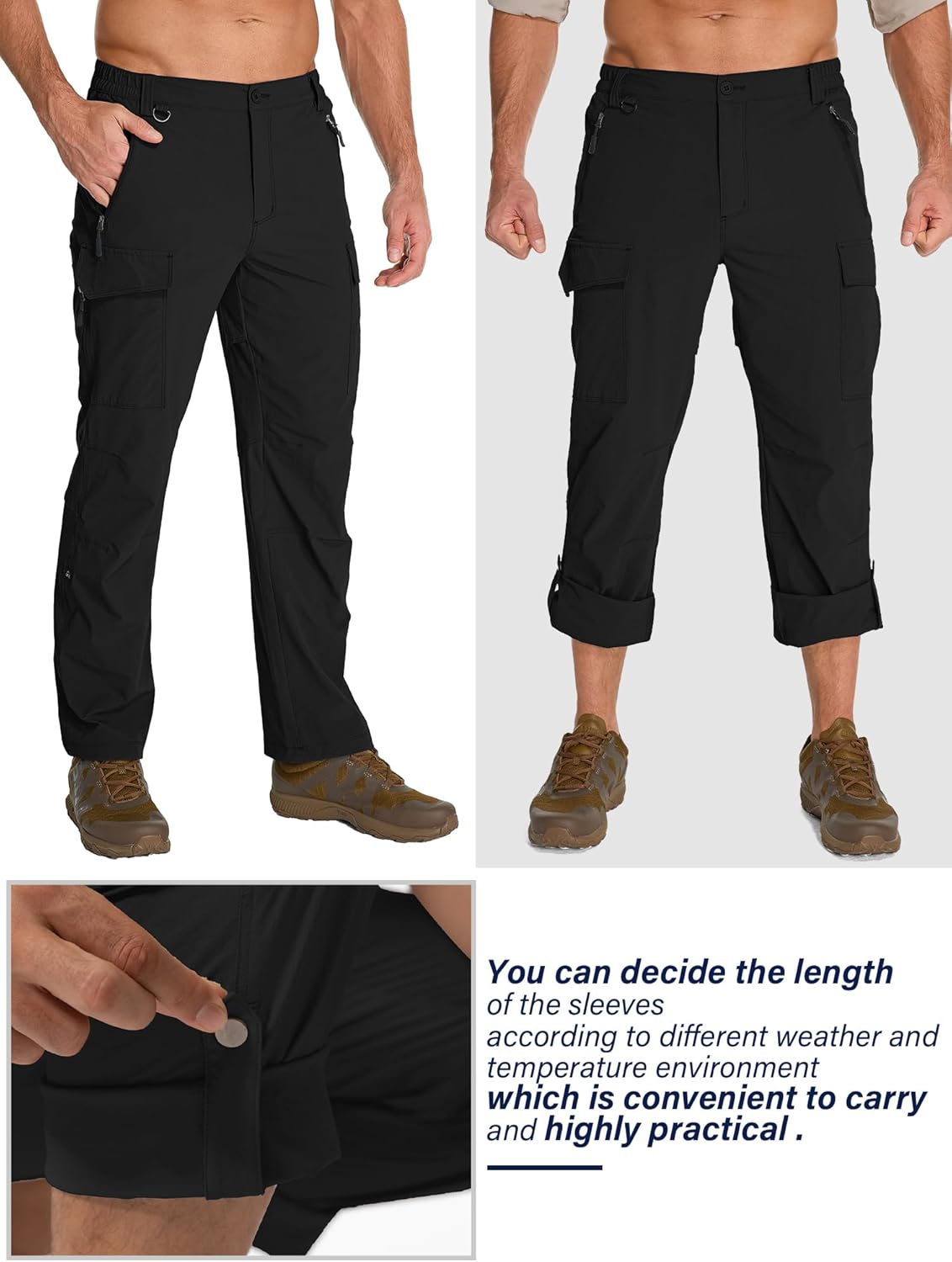 Mens Hiking Pants Convertible Lightweight Quick Dry Fishing Safari Camping Travel boy Scout Pants