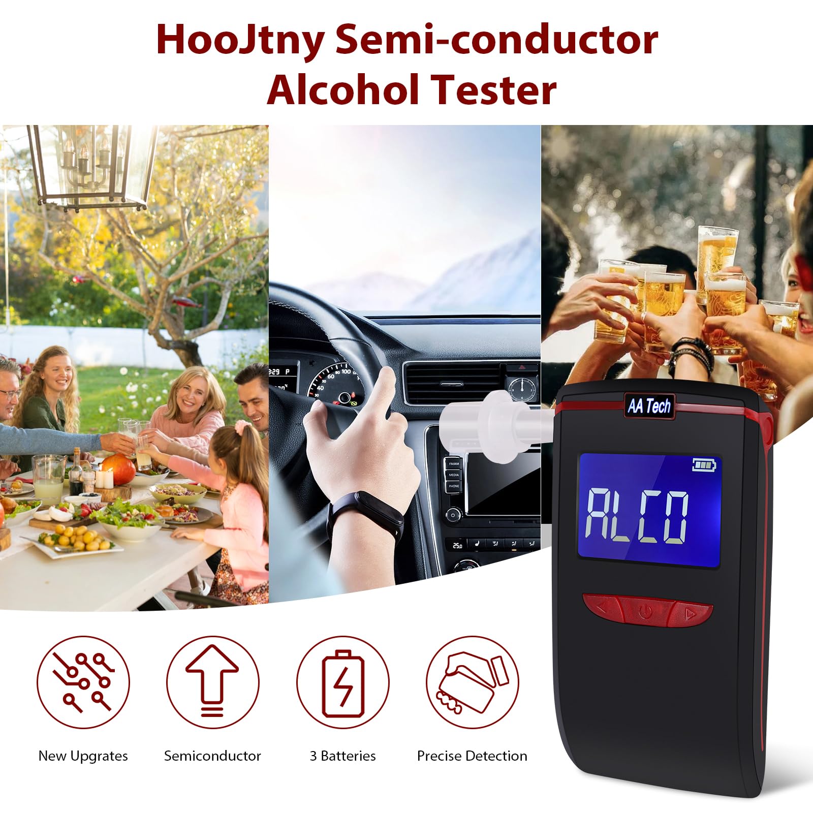 Ethylotest Electronique, Alcootest Ethylotest Homologué Certifié, Ethylotest Portable avec 4 Embouts, Capteur Semi-conducteur E1