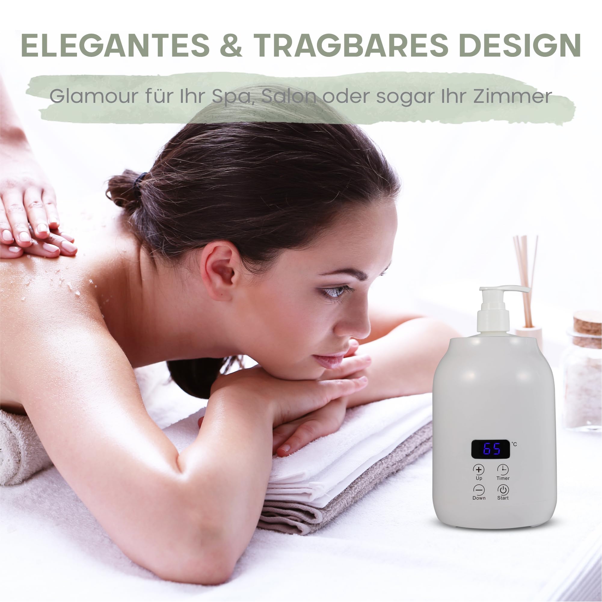 Chauffe-huile de Massage Élégant Blanc, Bouteille Plastique 2x, Température Réglable 30-65°C