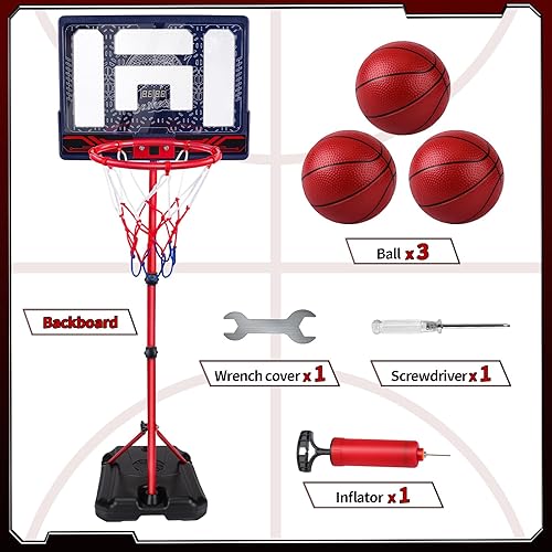 Miniatura 9 de Aro de baloncesto para niños de 3, 4, 5, 6, 7, 8 años, portería de baloncesto electrónico con soporte ajustable, 7 luces LED y marcador, juguete