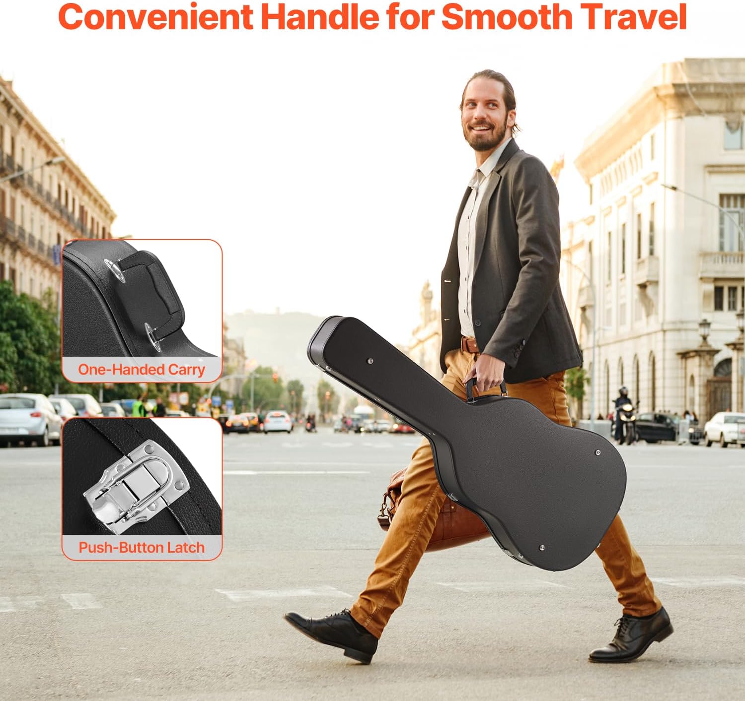 Happybuy Acoustic Guitar Hard Case, 43.31 in Gourd-Shaped, With Lock Key Handle, PVC Padding Lining, Water-Resistant Shell, for 39-41 in Guitar, Black