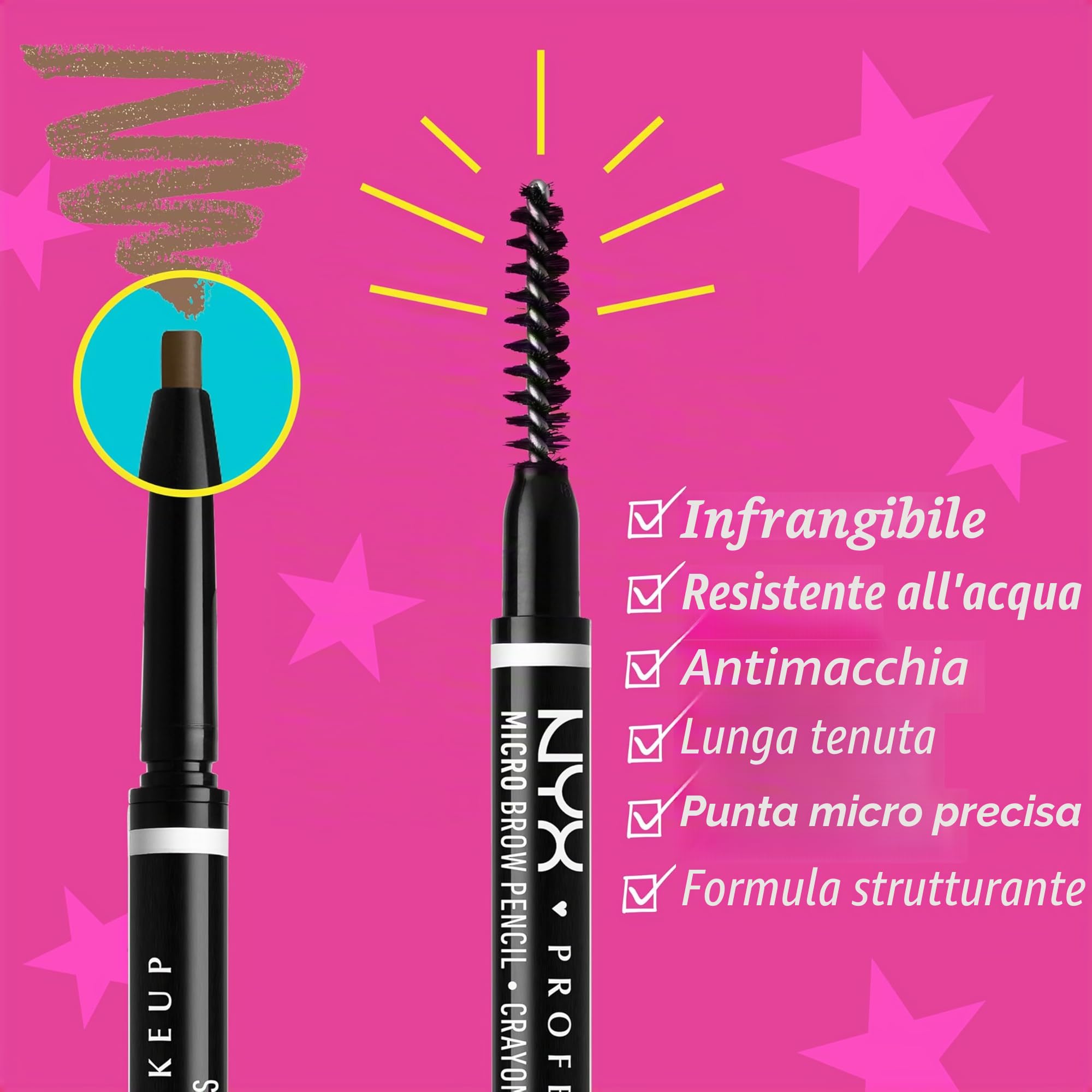 NYX Professional Makeup Matita sopracciglia, Micro Brow Pencil, Due lati con matita automatica e scovolino, Tonalità: Espresso