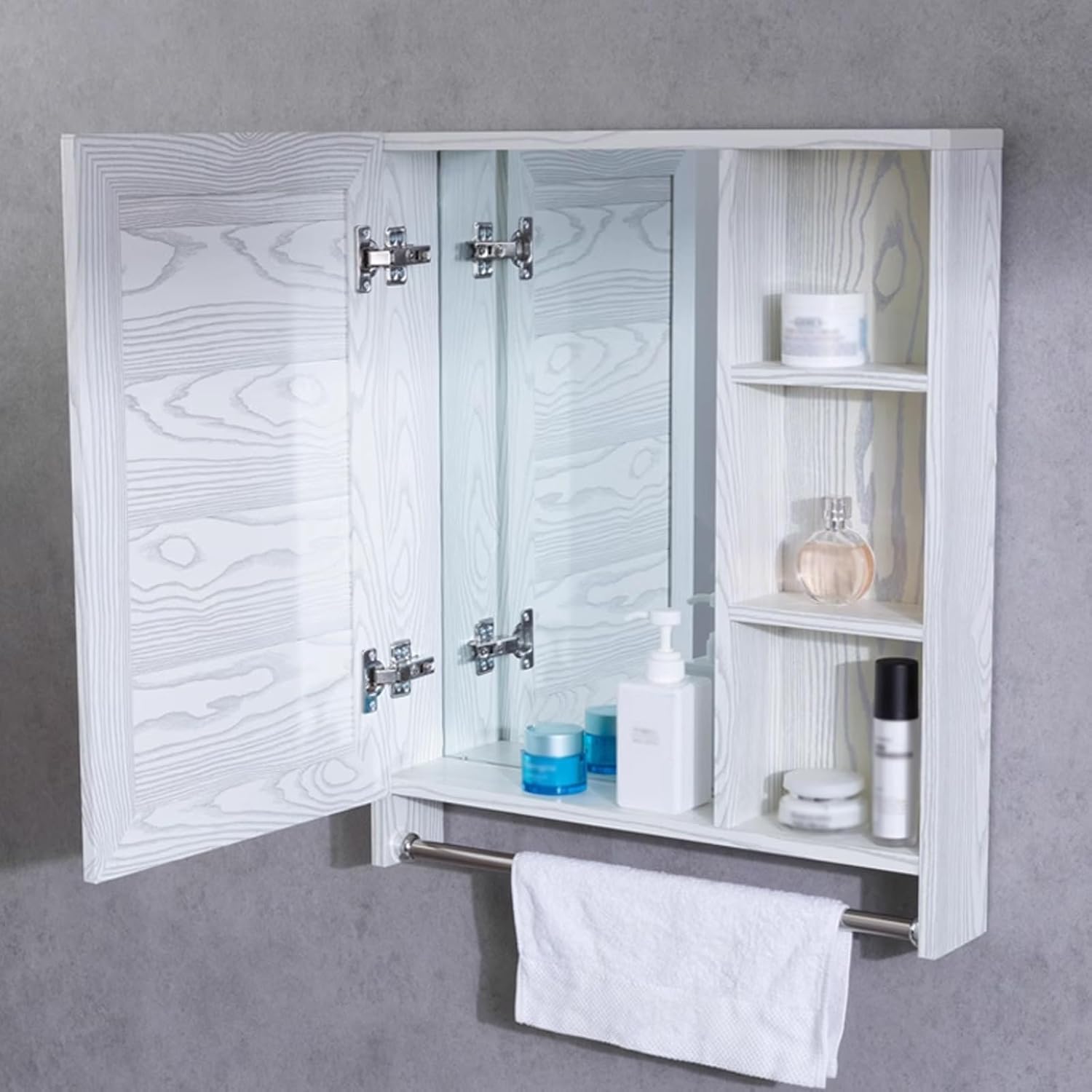 スペースアルミバスルームキャビネットミラー付き80cm - 壁掛け式、組み立て不要。バスルーム、寝室、玄関に最適。