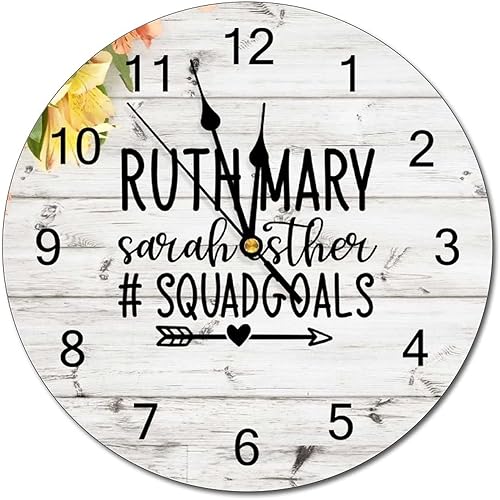 Ruth Mary Sarah Esther Squadgoals Wooden Clock Bible Verse Christian Religious Quotes Jesus Wall Clock Silent Non Ticking Clock Retro Farmhouse
