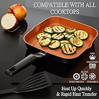 Vista 4 de Moss & Stone Sartén Cuadrada para Parrilla para Cocinar en Interiores, Sartén de Freír de 9.5 Pulgadas de Cobre Antiadherente para Saltear y Freír