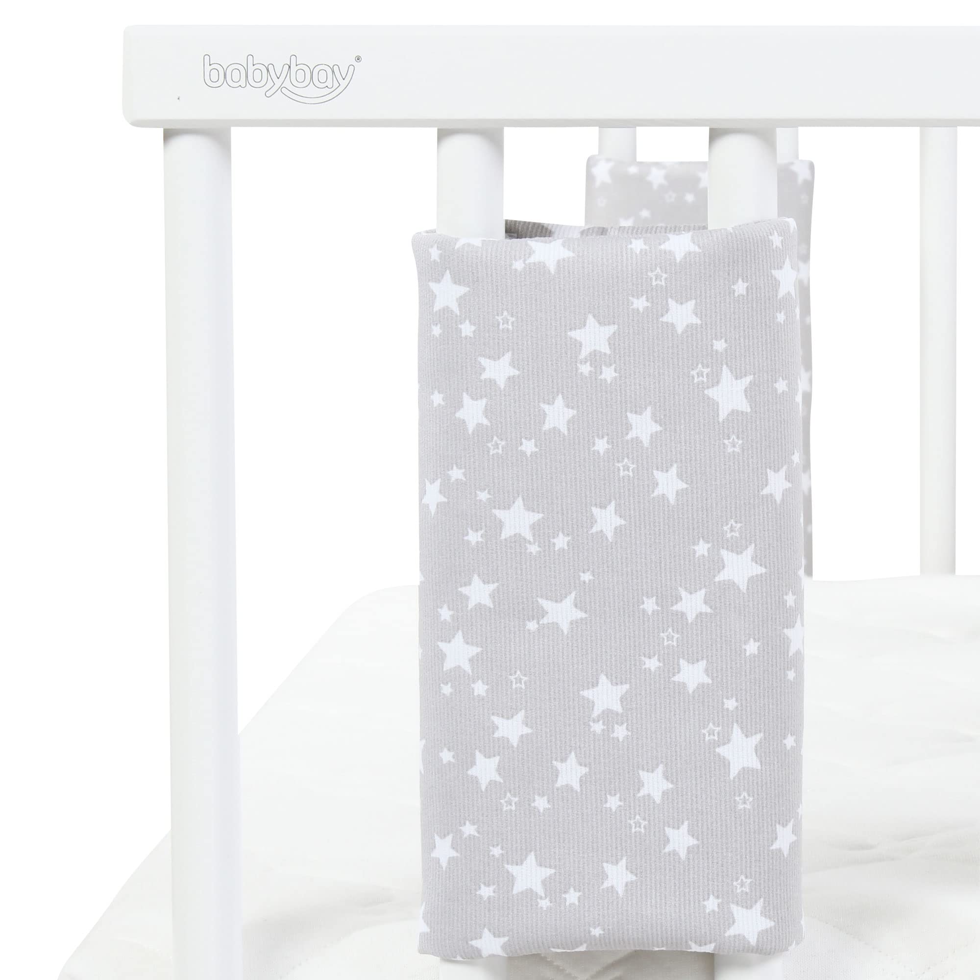 babybay Nestchen Ultrafresh Piqué passend für Modell Maxi, Boxspring, Comfort, Mini und Midi, perlgrau Sterne weiß