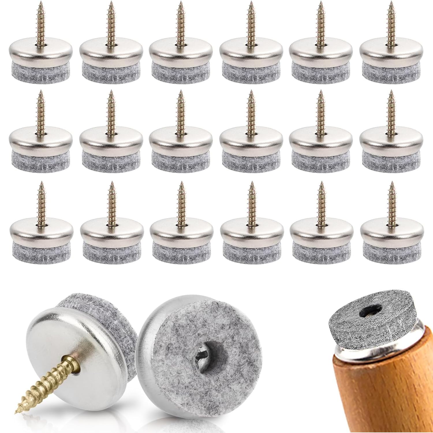 YUNYU 40pcs Screw-On Felt Pads for Furniture Legs 20mm Noise-Reducing Floor Protectors