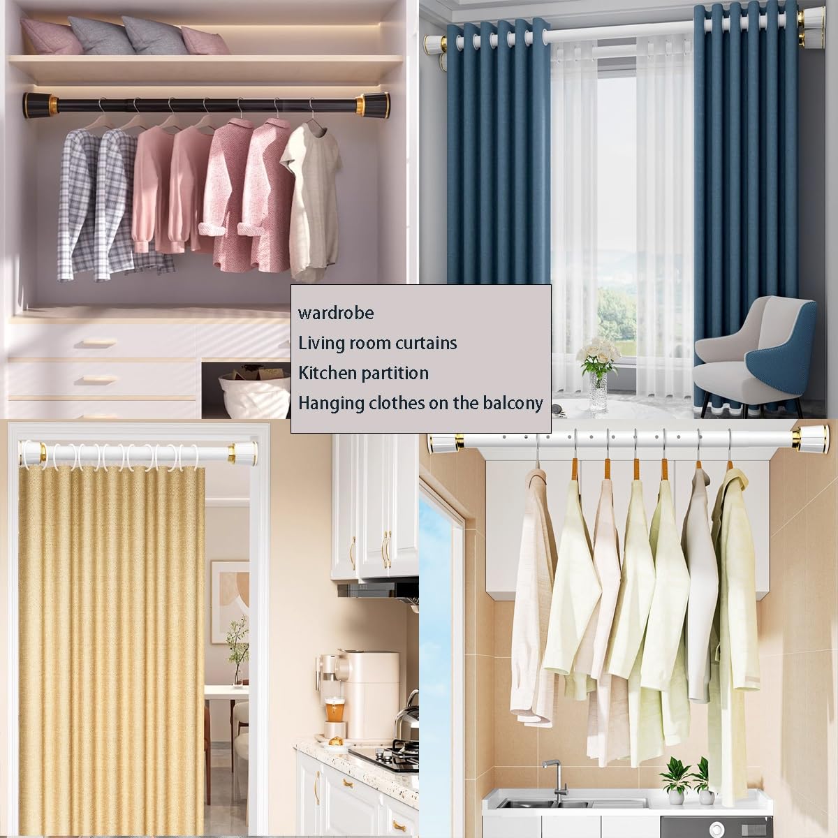 Barra de Cortina Extensible, Barras de tensión para Cortinas, sin Perforaciones, fácil de Instalar, se Puede Utilizar como decoración del hogar, Barra de Cortina para Ventanas (Col