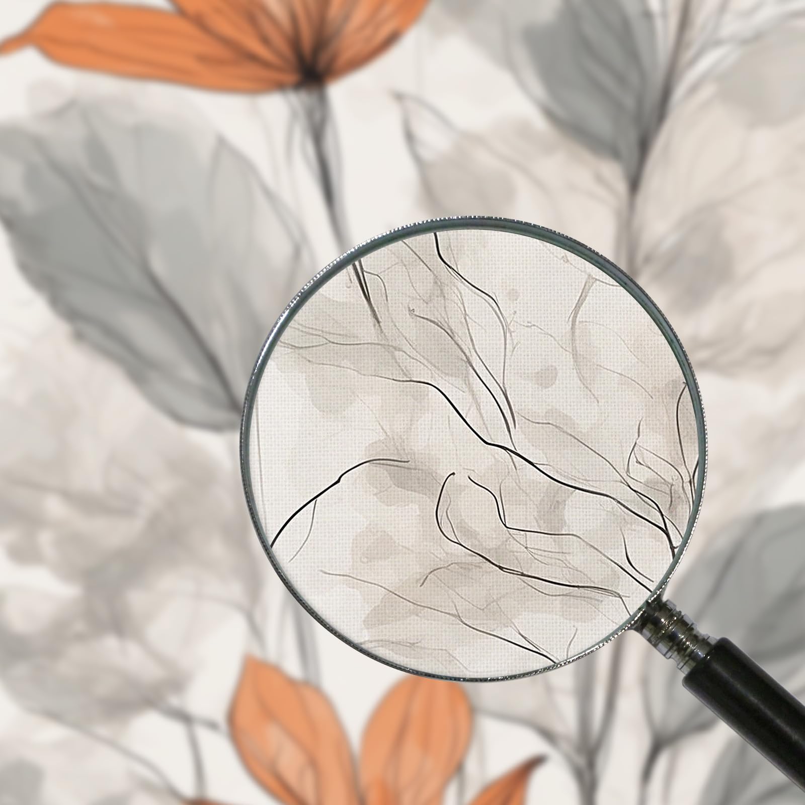 CheQuadro! Bild Blätter und Blumen, abstrakte Dekoration, Wohnzimmer, Illustration von roten Blumen und abstrakten grauen Blättern, Druck auf Leinwand, gerahmt, fertig zum Aufhängen, btn33-40 x 30 cm