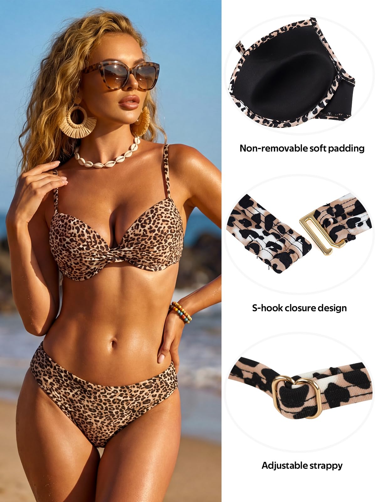 RELLECIGA Top bikini da donna push-up incrociato con ferretto top per donna