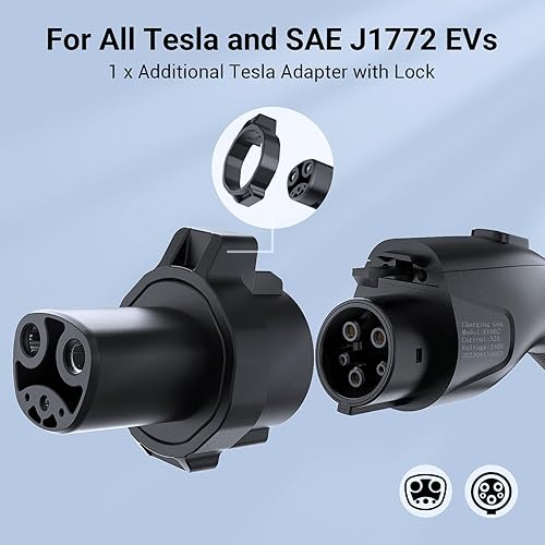 Miniatura 2 de Tera Cargador de vehículo eléctrico Nivel 1 Nivel 2 para Tesla J1772 EV 32A 8A 110V 240V Conector portátil y de pared de doble uso ETL NEMA 14-50 y
