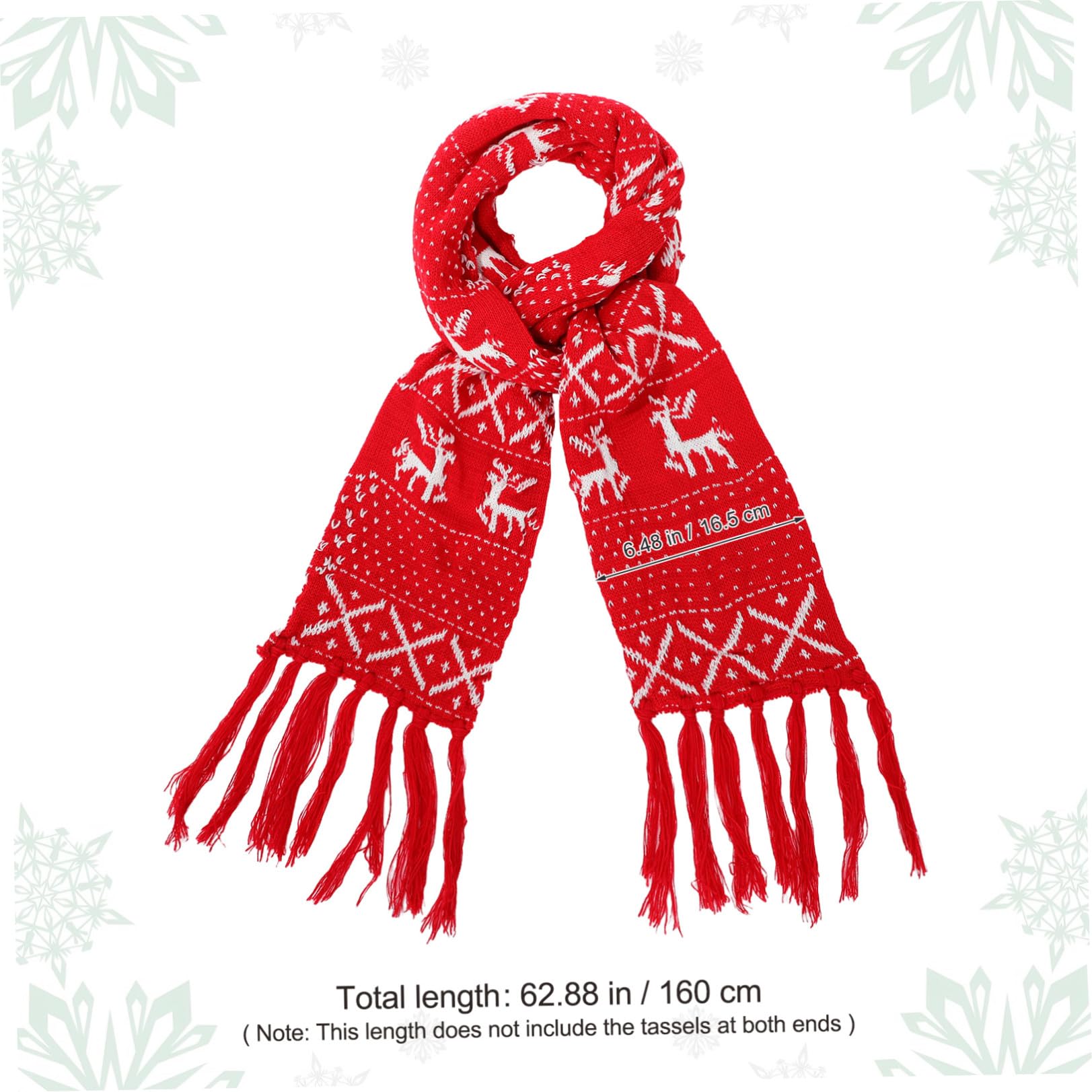 Sciarpa Natalizia in Lana Rossa Motivo Renna, Lavorata a Maglia Decorazioni a Fiocco di Neve, Calda e Adatta per L'inverno Freddo e Occasioni Formali