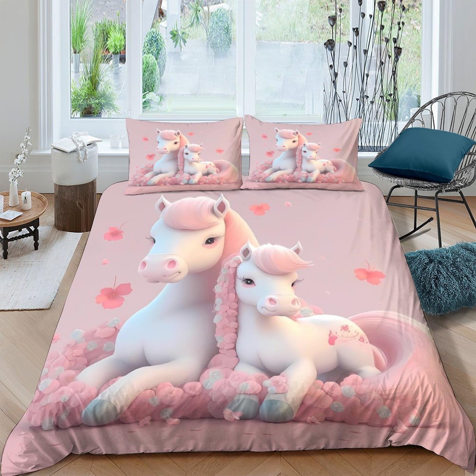 Ctjqhvkz Style-7 3D Printed Pink Unicorn Fitted Sheet Microfiber Soft Non Slip Fantasy Horse Mattress Cover Bedroom Dorm Decor Single（135X200cm）