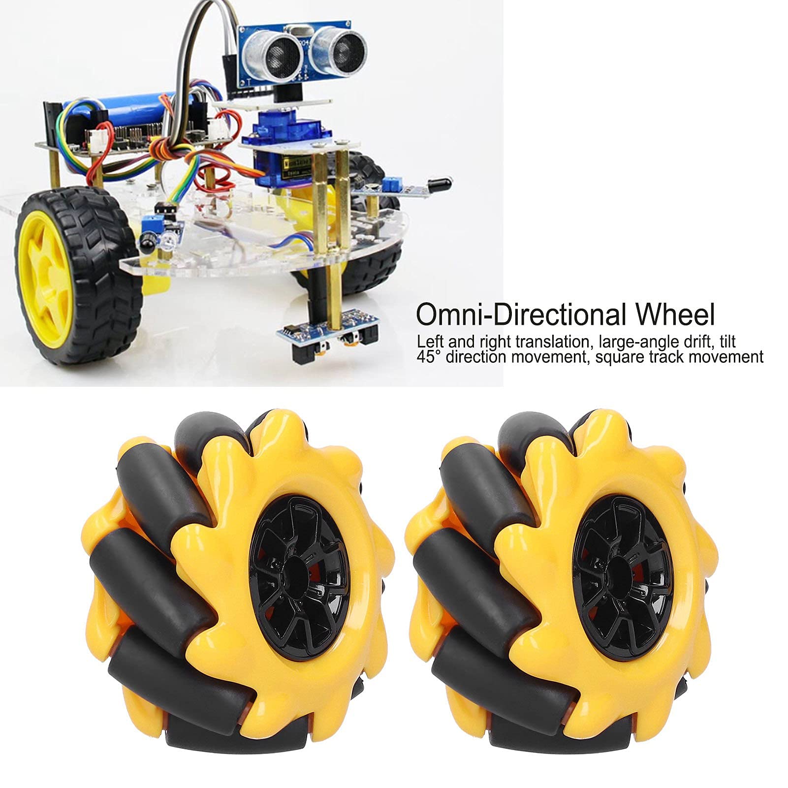 Rueda Mecanum Omnidireccional De 48 Mm Para Robots - Componente DIY Para Coches Inteligentes - Compatible Con Ladrillos De Construcción Y Motores TT - Amarillo/Negro