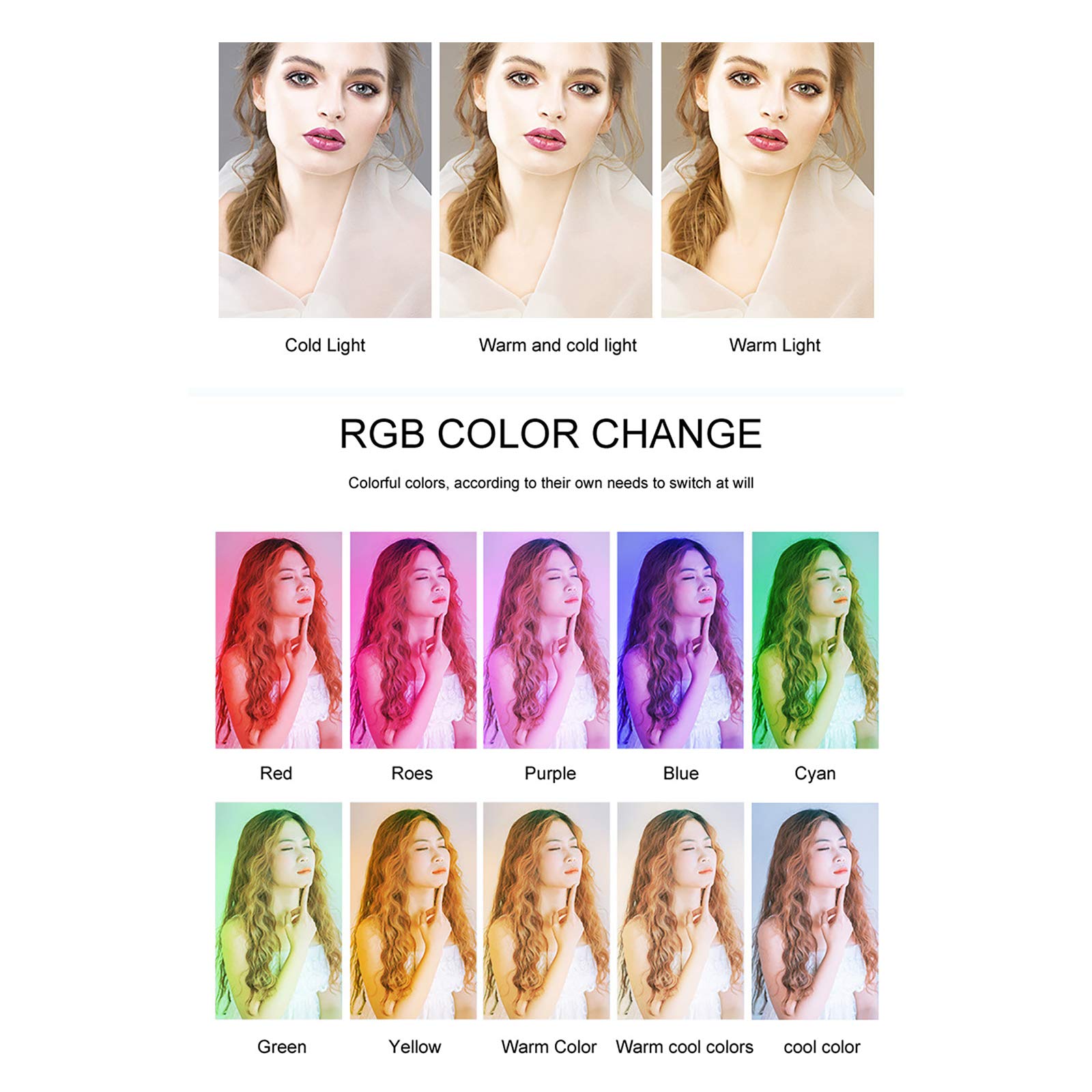 Luce ad Anello da 10 Pollici, Luce Selfie RGB a 16 Colori con Supporto treppiede e Supporto Telefono, Luce Circolare Fotocamera a LED dimmerabile Il Trucco Live Streaming